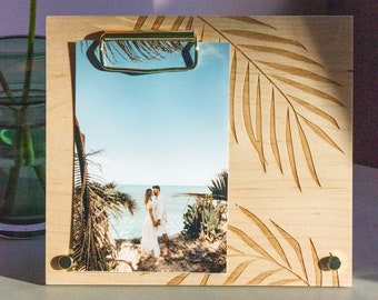 Tropical Palms Wood Picture Frame [Family Photo Frame, Fronds Wood Frame, Tropical Leaves Anniversary Photo Frame, 4x6 Picture Frame]