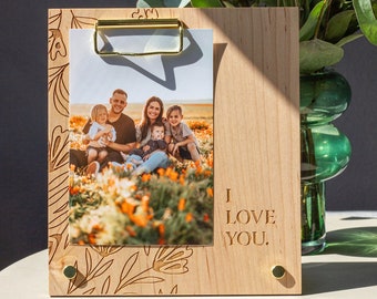 I Love You Floral Personalized Wedding Picture Frame [Valentine's Day Gift, Gift for Wife, Personalized 4x6 Photo Frame, Wood Anniversary]