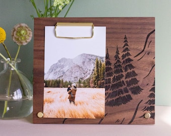 Evergreen Mountains Wood Picture Frame [Winter Wood Frame, Trees Photo Frame, Christmas Gifts, 4x6 Photo Frame, Holiday Family Photos]