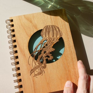 Jellyfish Wood Journal [Spiral Notebook, Sketchbook, Spiral Bound, Blank Pages, Laser Cut, Gifts for Her, Just Because, Sea Jelly Journal]