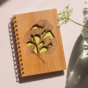 Ginkgo Leaves Wood Journal [Notebook, Sketchbook, Spiral Bound, Blank Pages, Gifts for Her, Just Because]