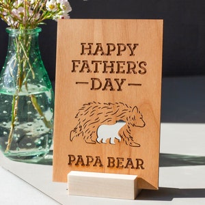 Happy Father's Day Papa Bear Wood Card [Personalized Gifts for Dad, Custom Message, Dad Card, Papa Bear Card, Father’s Day Card]