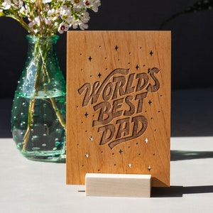 World's Best Dad Wood Father's Day Card [Personalized Gifts for Dad, Custom Message, Birthday, Just Because]