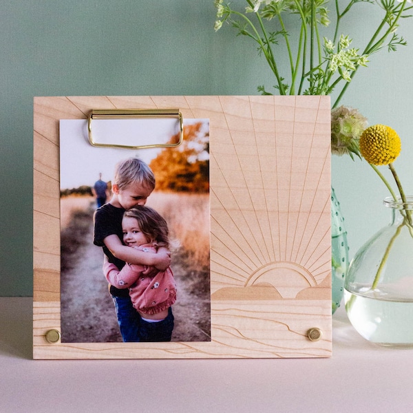 Coastal Sunset Wood Picture Frame [Beach Photo Frame, Sunrise Wood Frame, Ocean 4x6 Picture Frame, Gifts for Her, Family Photo, Wedding]