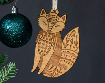 Fox Wood Ornament [Folk Art, Scandinavian Christmas, Personalized Gifts, Stocking Stuffers, Nordic Christmas, Woodland Fox Ornament]