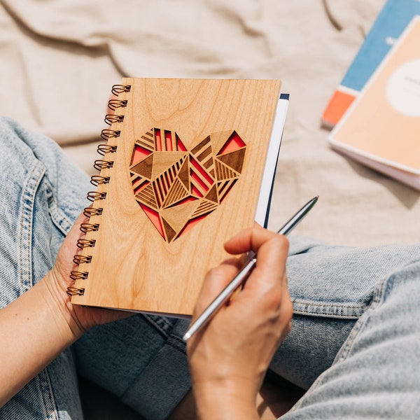 Patchwork Heart Wood Journal [Mother's Day Gift, Notebook, Sketchbook, Spiral Bound, Blank Pages, Gift for Her, Birthday Gift for Mom]