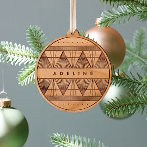 Art Deco Round Wood Ornament [Personalized Gift, Retro Vintage Custom Ornament, Stocking Stuffers, Holiday Decor, Geometric, Vintage Decor]