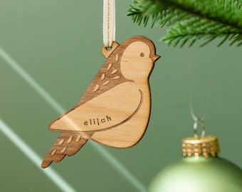 Sparrow Bird Wood Ornament [Personalized Name, Custom Bird Ornament, Christmas Gift, Holiday Decor, Stocking Stuffers, Keepsake Ornament]