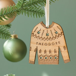 Christmas Sweater Wood Ornament Personalized Name, Custom Laser Cut, Holiday Stocking Stuffers, Gift for Boyfriend, Christmas Gift for Dad image 1