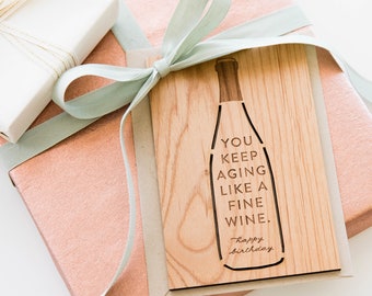 Fine Wine Bottle Shape Wood Card [Personalized Birthday Gifts, Custom Message, Handmade]