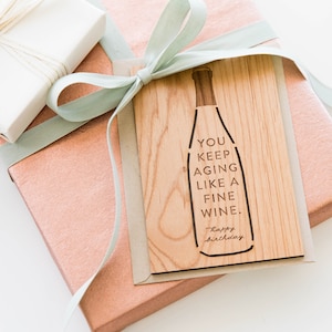 Fine Wine Bottle Shape Wood Card [Personalized Birthday Gifts, Custom Message, Handmade]