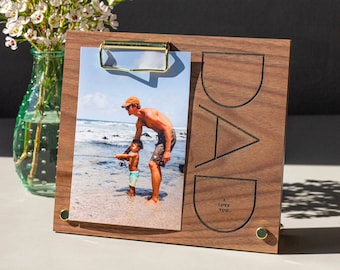 Modern Dad Wood Picture Frame [Custom Engraved Photo Frame, Gifts for Him, Birthday Gifts for Dad, Father in Law Gift, Minimalist Dad Frame]