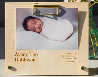 Modern Welcome Personalized Baby Wood Picture Frame [Baby Picture Frame, Newborn Gift, 4x6 Picture Frame, Photo Frame, Baby Announcement]