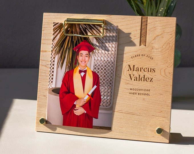 Proud Grad Personalized Wood Graduation Picture Frame [High School Graduation Photo Frame, Graduation Gifts, Class of 2023, New Grad Gift]