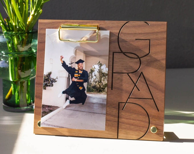Modern Grad Wood Graduation Photo Frame [Custom Engraved Picture Frame, Graduation Gifts, Class of 2023, High School Graduation Gift]