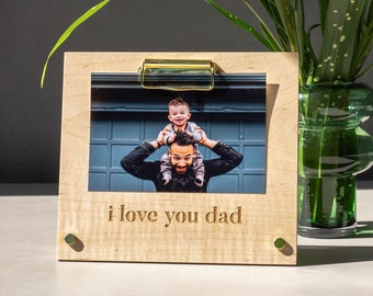 I Love You Dad Wood Picture Frame [Custom Engraved Photo Frame, Gifts for Him, Birthday Gifts for Dad, Father in Law Gift, Dad Frame]