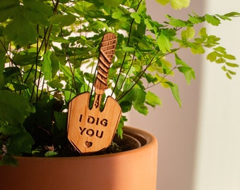 I Dig You Hand Trowel Wood Plant Pick [Valentine’s Day Gift, Encouraging, Uplifting, Houseplant Gifts for Her, Plant Lover, Birthday]