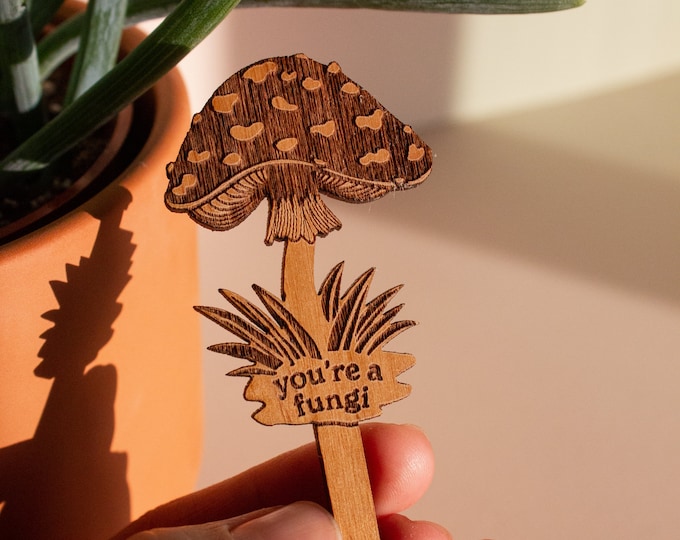 You're A Fungi Mushroom Wood Plant Pick [Valentine's Day, Gift for Him, Plant Dad, Gift for Husband, Plant Lovers, Boyfriend, Housewarming]