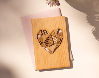 Patchwork Heart Wood Card [Valentine’s Day, Wood Wedding Anniversary Card, Personalized Gift, Valentine's Wooden Card, 5th Anniversary]