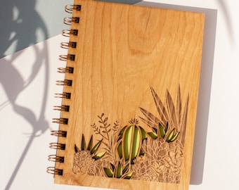 Desert Garden Wood Journal [Notebook, Sketchbook, Spiral Bound, Blank Pages, Gifts for Her, Him, Birthday, Just Because]