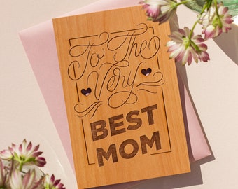 Very Best Mom Wood Mother's Day Card [Mother's Day Gift, Card for Mom, Personalized Gifts for Mom, Mom Greeting Card, Gift for Grandma]