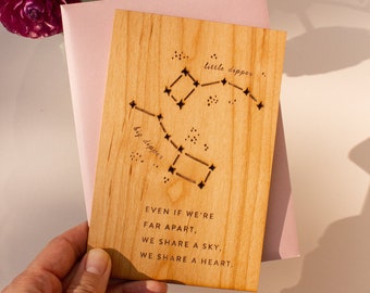 Carte en bois Big & Little Dipper Constellation [Cadeau de relation à distance, cadeaux personnalisés, message personnalisé, amour, anniversaire de mariage]