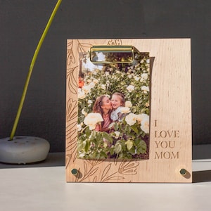 I Love You Mom Floral Wood Picture Frame [Mother's Day Frame, Personalized 4x6 Photo Frame, Mom Wood Frame, Loss of Mother, Gift for Her]