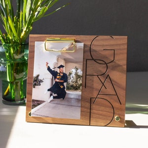 Modern Grad Wood Graduation Photo Frame [Custom Engraved Picture Frame, Graduation Gifts, Class of 2024, High School Graduation Gift]