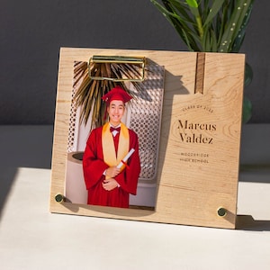 Proud Grad Personalized Wood Graduation Picture Frame [High School Graduation Photo Frame, Graduation Gifts, Class of 2024, New Grad Gift]