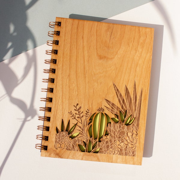 Desert Garden Wood Journal [Notebook, Sketchbook, Spiral Bound, Blank Pages, Gifts for Her, Him, Birthday, Just Because]