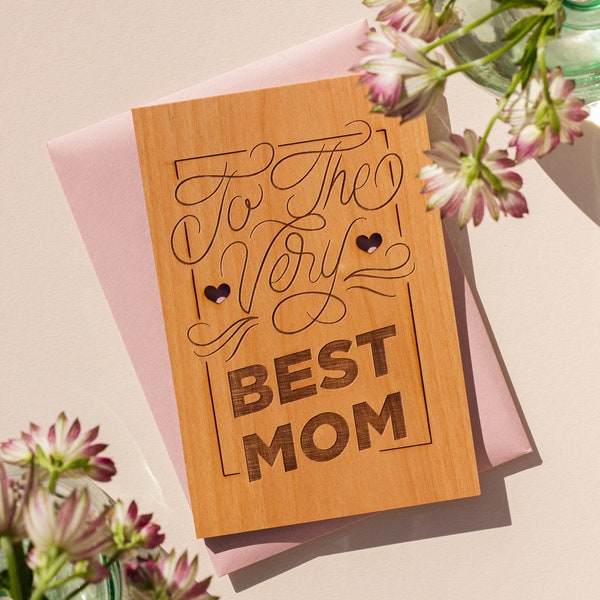 Very Best Mom Wood Mother's Day Card [Mother's Day Gift, Card for Mom, Personalized Gifts for Mom, Mom Greeting Card, Gift for Grandma]