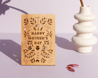 Happy Mother's Day Block Print Wood Card [Mother's Day Gift, Card for Mom, Personalized Gifts for Mom, Greeting Card, Gift for Grandma]