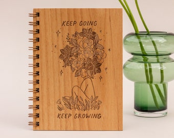 Keep Going Keep Growing Wood Journal [Notebook, Sketchbook, Spiral Bound, Blank Pages, Gifts for Her, Just Because]
