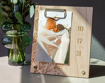 Special Day Floral Personalized Wood Frame [Custom Engraved Photo  Picture Display, Wedding, Anniversary]