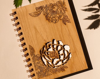 Peonies Wood Journal [Notebook, Sketchbook, Spiral Bound, Blank Pages, Gifts for Her, Birthday, Just Because]