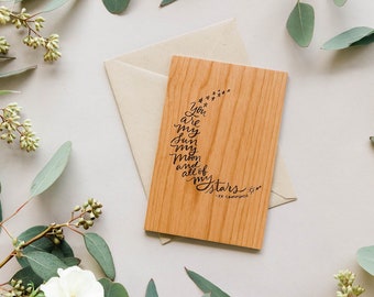 My Sun Moon & Stars EE Cummings Wood Card [Wedding Anniversary Wooden Card, Personalized Gifts, Custom Message, Love Card, Gifts for Him]