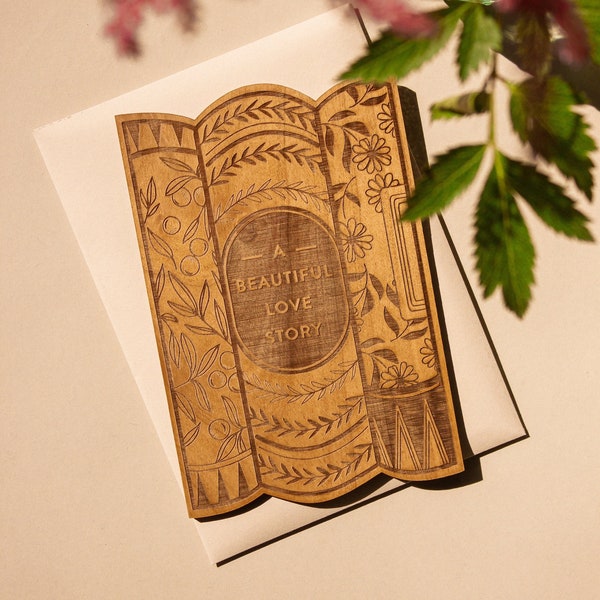 Beautiful Love Story Wood Card [Personalized Gifts, Custom Message, Love, Anniversary, Wedding, Birthday, Just Because]