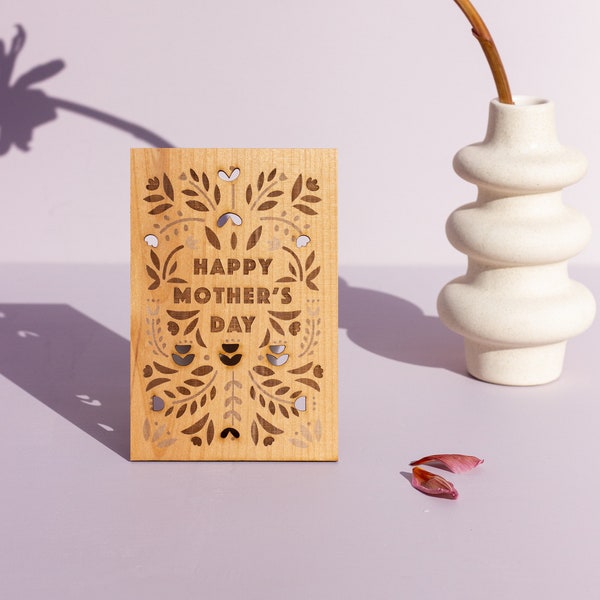 Happy Mother's Day Block Print Wood Card [Mother's Day Gift, Card for Mom, Personalized Gifts for Mom, Greeting Card, Gift for Grandma]