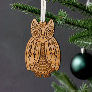 Owl Folk Art Wood Ornament [Scandinavian Christmas, Personalized Gifts, Holiday Decor, Stocking Stuffers, Nordic Christmas, Owl Ornament]