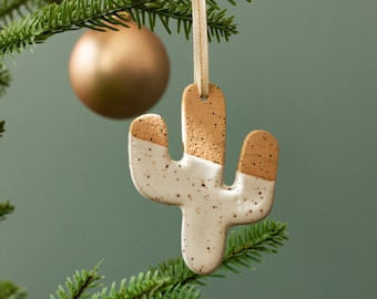 Gespenschte Kaktus Keramik Ornament [Handgetauchte Glasur, Weihnachtsgeschenk, Urlaub Kaktus Ornament, Wüste Wand dekor, Handarbeit, Strumpffüller]