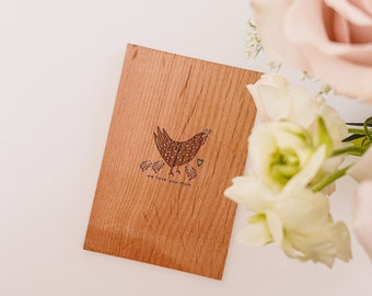 We Love You Mom Hen and Chicks Wood Mother's Day Card [Mother's Day Gift, Card for Mom, Gifts for Mom, Mother Hen Wood Greeting Card]