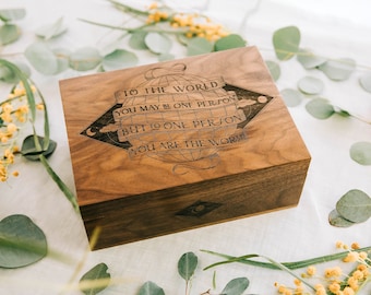 You Are The World Wood Keepsake Box [Fifth Anniversary Gift, Engagement Gift Wood Box, Wedding Memory Box, Baby Shower, Wood Card Box]