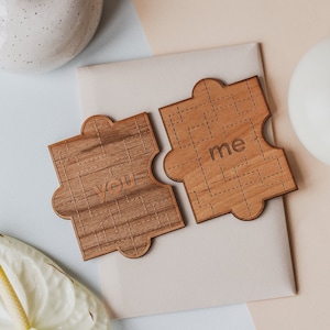 You & Me Puzzle Piece Wood Card Valentine's Day Gift, Pair Puzzle Pieces Card, Wedding Anniversary Wooden Card, Personalized Gifts for Her No custom message