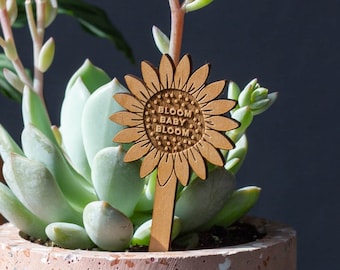 Bloom Baby Bloom Sunflower Wood Plant Pick [Encouraging, Uplifting, Houseplant Gifts for Her, Plant Lovers, Birthday, Housewarming Gift]