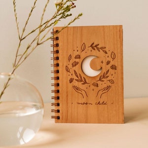 Moon Child Wood Journal [Notebook, Sketchbook, Spiral Bound, Blank Pages, Gifts for Her, Birthday, Just Because]