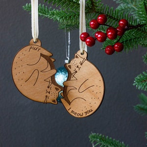 I Meow You Cats Pair Ornament [Kitten Wood Ornament, Punny Ornament, Personalized Gift, Cat Lady Gift, Wooden Ornament, Stocking Stuffer]