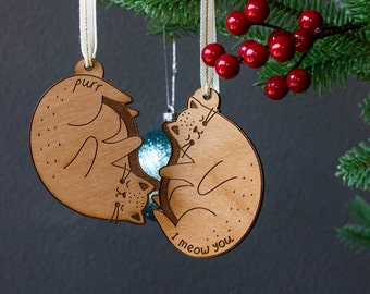 I Meow You Cats Pair Ornament [Kitten Wood Ornament, Punny Ornament, Personalized Gift, Cat Lady Gift, Wooden Ornament, Stocking Stuffer]