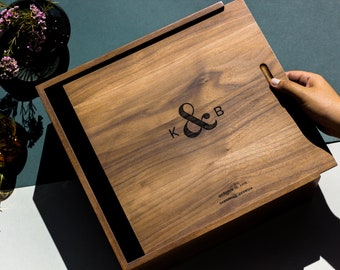 Classic Initials Large Wood Personalized Keepsake Box [Custom Wedding Gift, Five Year Anniversary Gift, Wedding Memory Box, Engagement Gift]