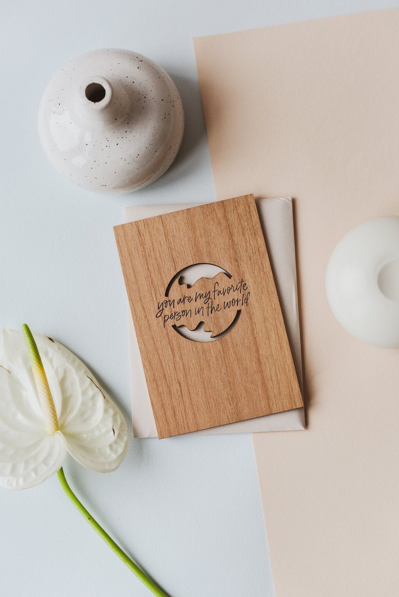 My Favorite Person Wood Card Anniversary Card, Wedding Card, Wood Anniversary Gift For Him, Birthday Card, Wooden Card, 21st Birthday Card Add typed message