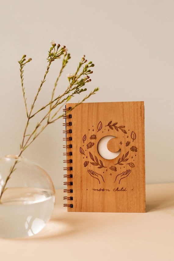 Moon Child Wood Journal [Notebook, Sketchbook, Spiral Bound, Blank Pages, Gifts for Her, Birthday, Just Because]